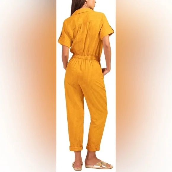Trina Turk Evenfall Jumpsuit Honey Mustard Yellow Short Sleeve Cropped Size XS - Picture 4 of 11